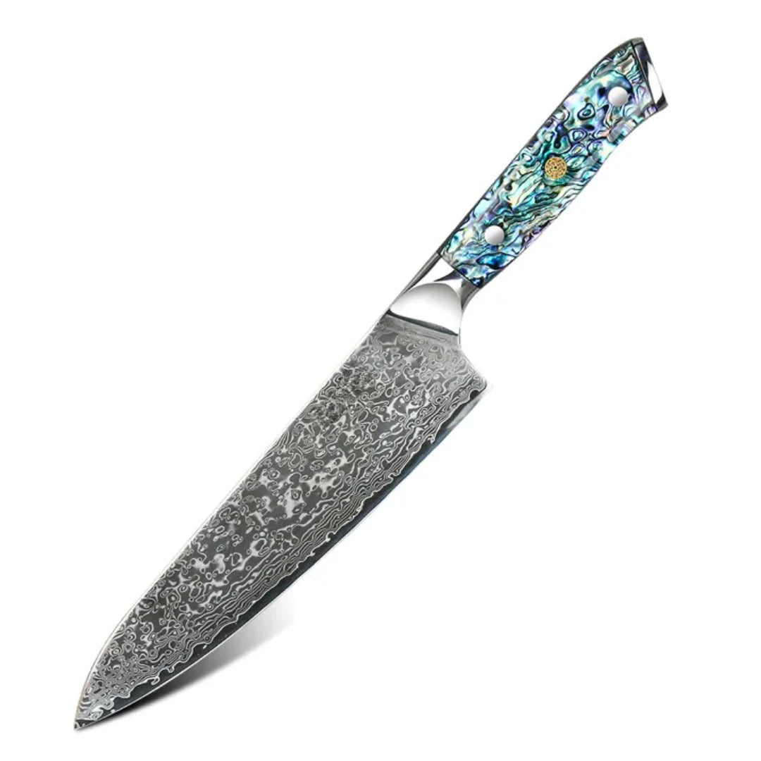 Faca Profissional 100% em Aço Damasco VG10 • Faca "Chef" Emerald