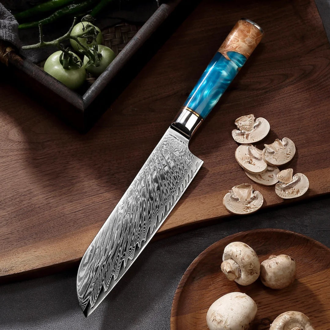 Faca Profissional 100% em Aço Damasco VG10 • Faca "Santoku" Ocean