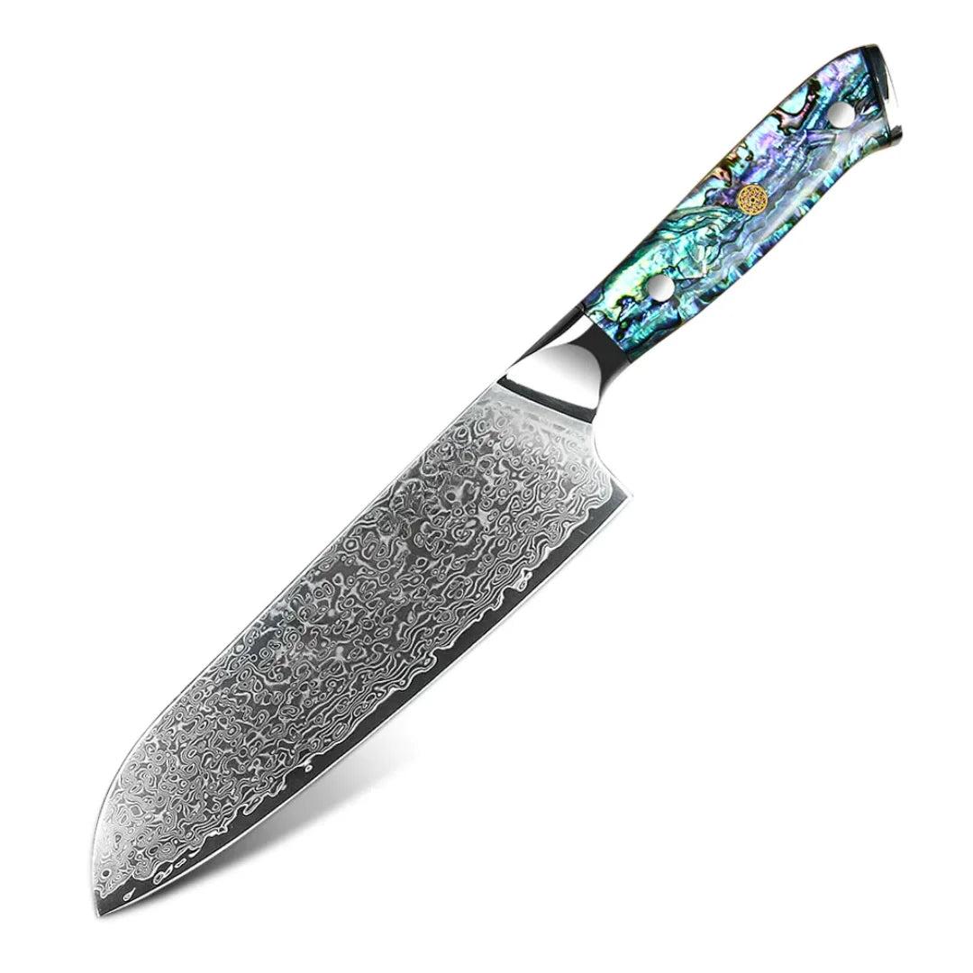 Faca Profissional 100% em Aço Damasco VG10 • Faca "Santoku" Emerald