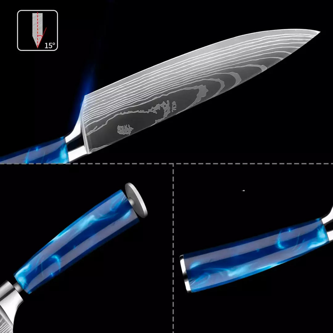 Combo 3 Facas Acabamento em Damasco • Combo Facas Blue Arbaro™