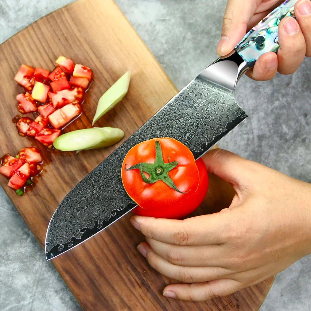 Faca Profissional 100% em Aço Damasco VG10 • Faca "Santoku" Emerald