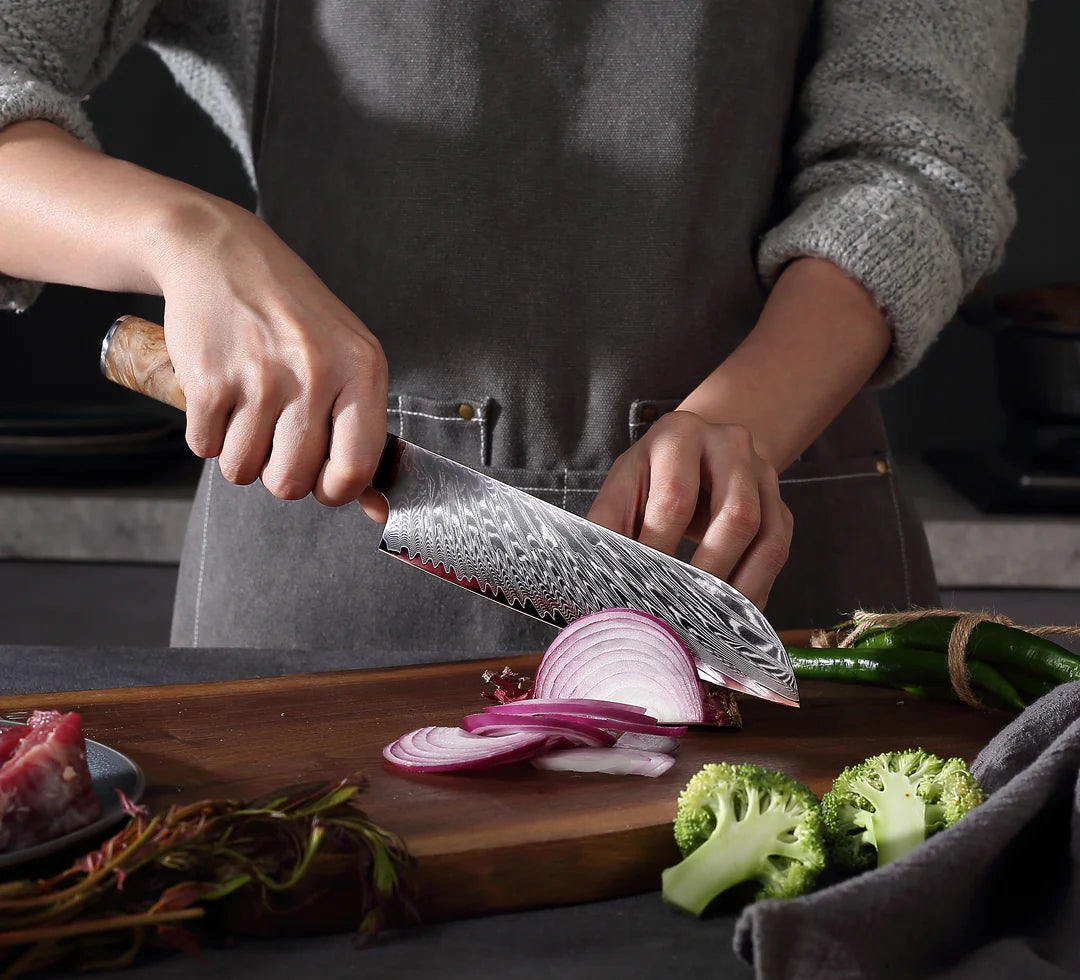 Faca Profissional 100% em Aço Damasco VG10 • Faca "Santoku" Ocean