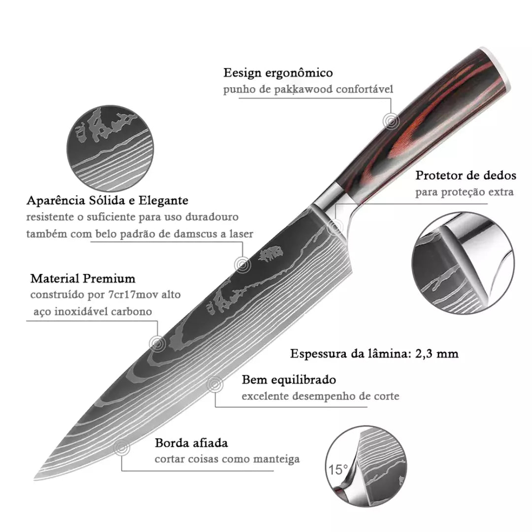 Faca Profissional Acabamento em Damasco • Faca Chef Arbaro™